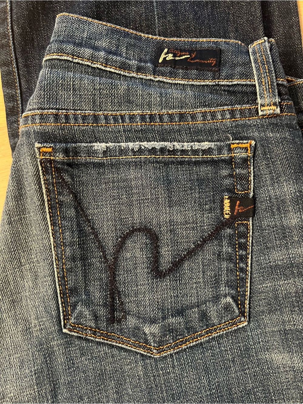 Womens Blue Boot Cut Jeans with Signature Back Pocket